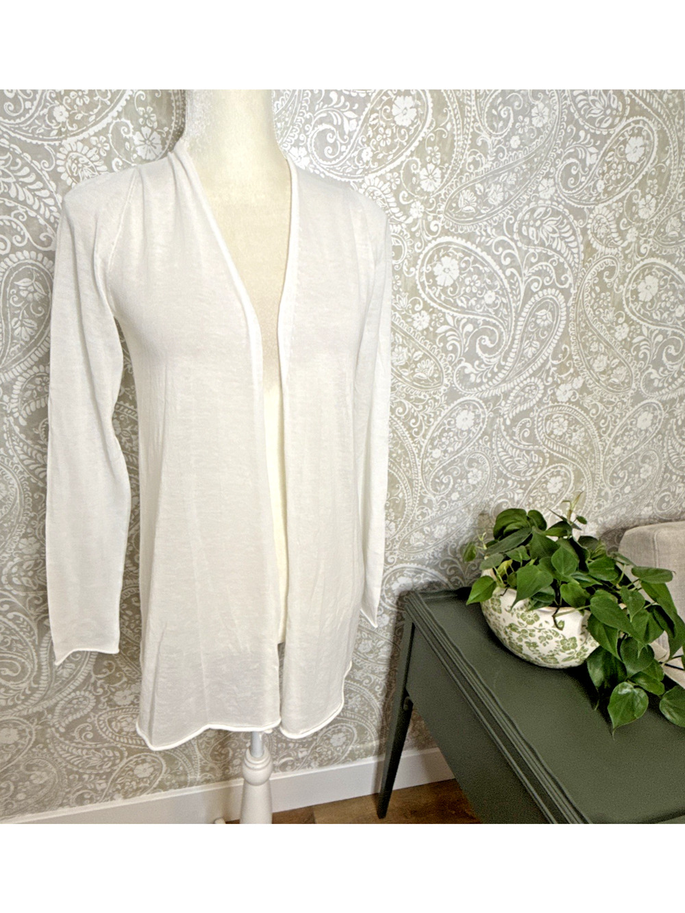 New White + Warren XS Trapeze Cotton Blend Sweater Cardi Cardigan Lightweight